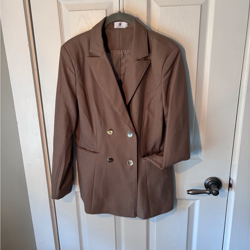 Banana Republic Chocolate Brown Double-Breasted Blazer with Gold Buttons
